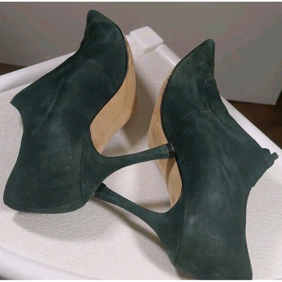Manolo Blahnik Size 9.5 Bows Green Suede 4" Heel Pointed Toe Stilletto Heels - Picture 5 of 12